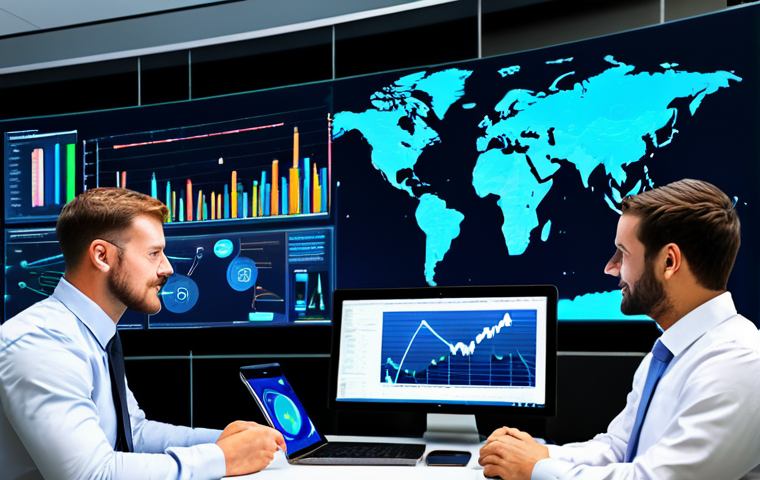 A diverse group of business professionals, fully clothed in professional business attire, collaborating in a dynamic, modern office. Digital interfaces with glowing data streams, holographic projections, laptops, and smartphones are integrated into the environment, symbolizing the evolution of the modern market. The scene emphasizes analytical tools, charts, and diagrams on screens, focusing on data-driven decisions and the rapid pace of change. safe for work, appropriate content, fully clothed, professional, perfect anatomy, correct proportions, natural pose, well-formed hands, proper finger count, natural body proportions, high quality, professional photography, sharp focus, vibrant colors, detailed.