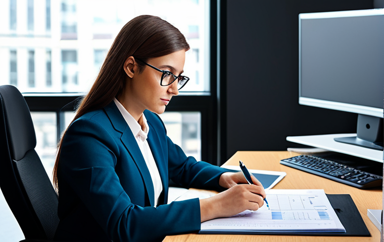 기업경영지도사와 기업 진단 프로세스 - **
"A professional accountant in a modern office setting, analyzing financial reports at her desk, ...