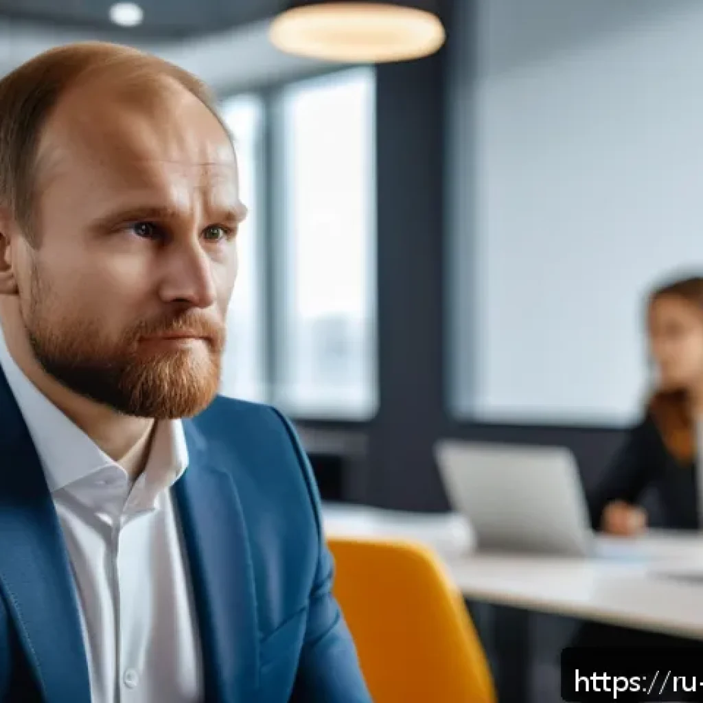 기업경영지도사로 일하며 얻는 자기 개발법 - A confident Russian business leader in a modern office setting, thoughtfully reflecting on emotional...