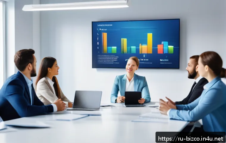 기업경영지도사와 경영 혁신 성공 사례 - A dynamic corporate office scene showcasing a confident business leader in smart casual attire addre...